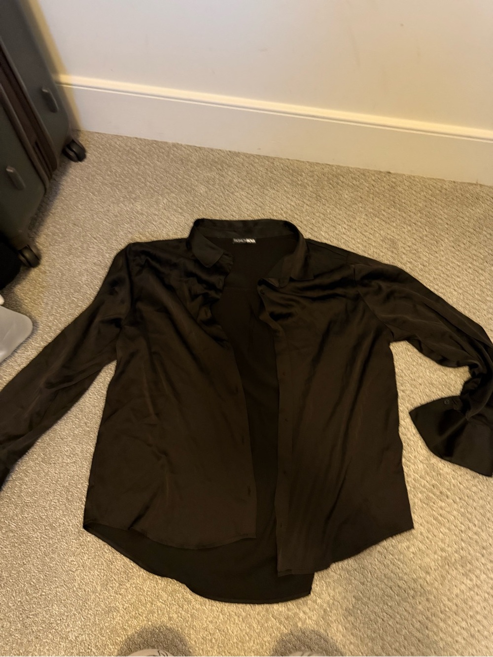 Black Satin-Look Women's Button-Front Shirt Jacket